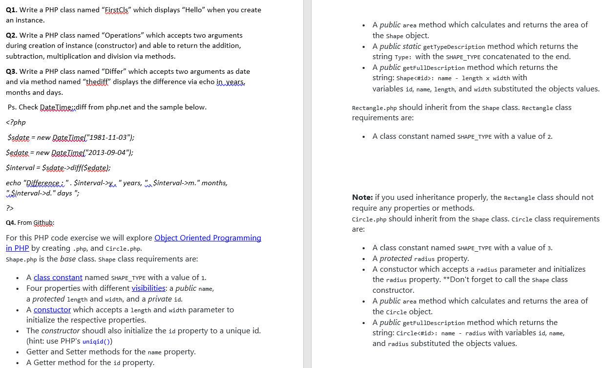 Solved Q1. Write a PHP class named 
