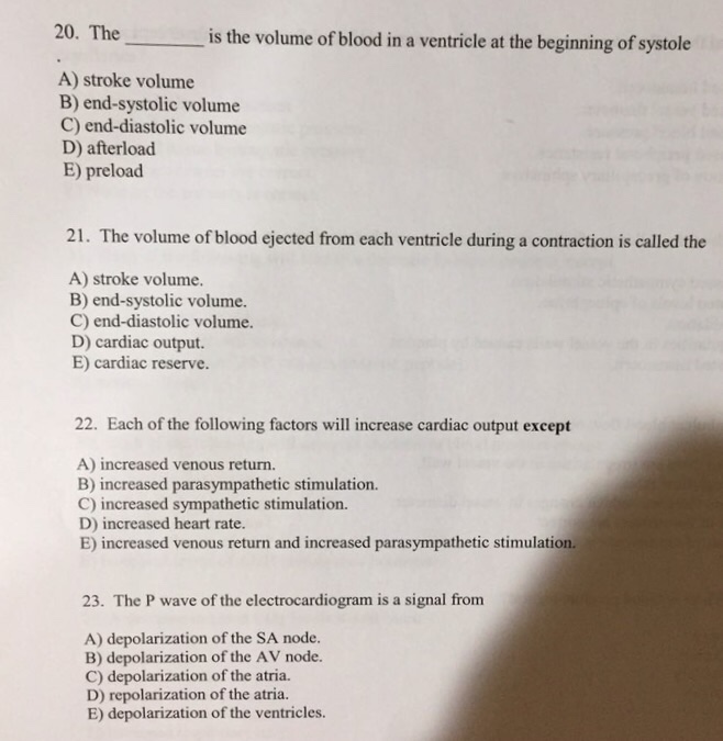 Solved The ___ is the volume of blood in a ventricle at the | Chegg.com