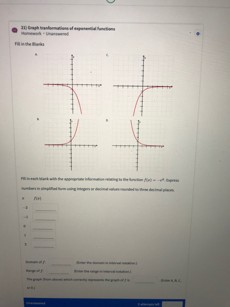 Solved 21 Graph Tranformations Of Exponential Functions