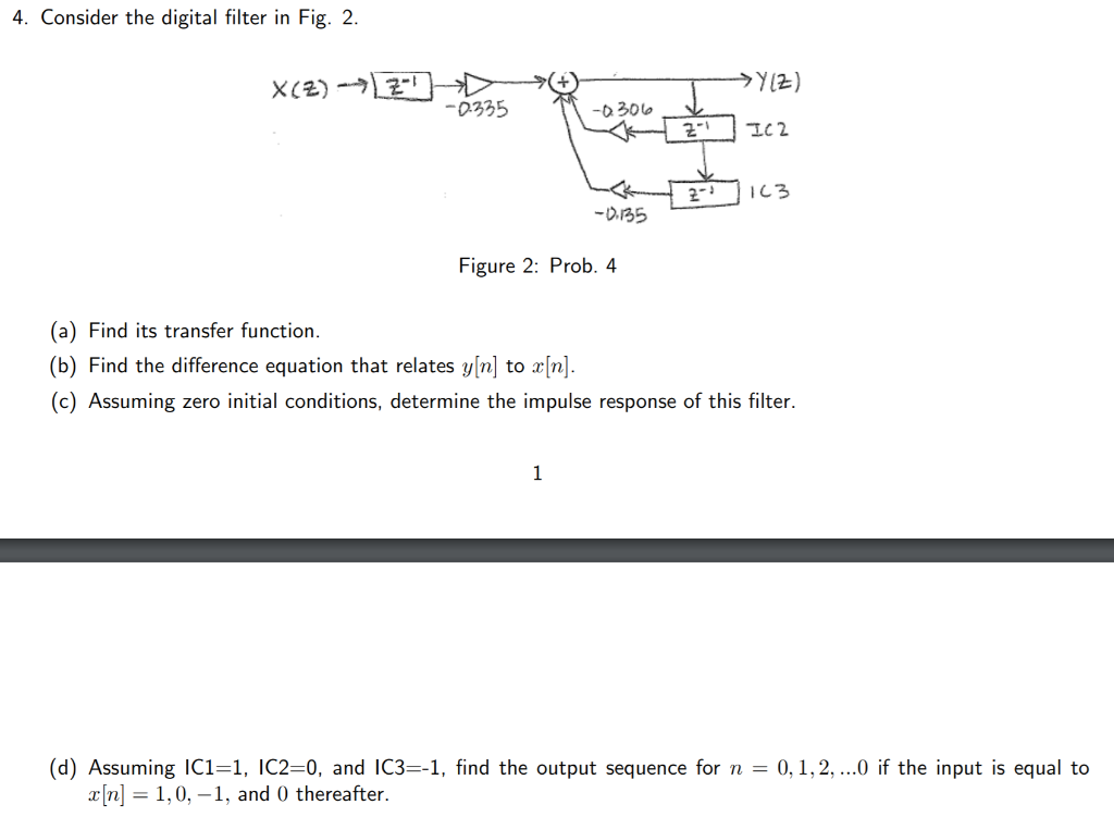 Solved 4. Consider the digital filter in Fig. 2. X(Z) -0.335 | Chegg.com