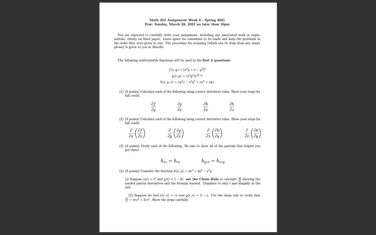 Solved Math 253 Assignment Week 8 - Spring 2021 Due: Sunday, | Chegg.com