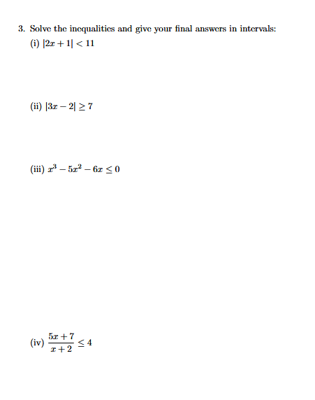 Solved 3. Solve the inequalities and give your final answers | Chegg.com