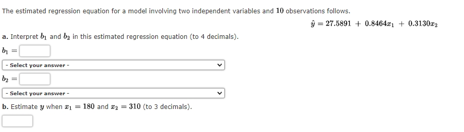 Solved The estimated regression equation for a model | Chegg.com