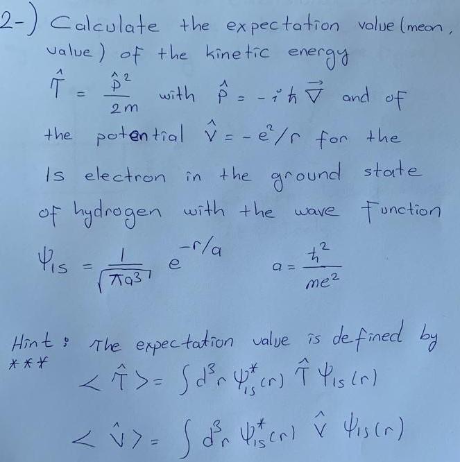 Solved 2 2 m 2-) Calculate the expectation value (meon, | Chegg.com