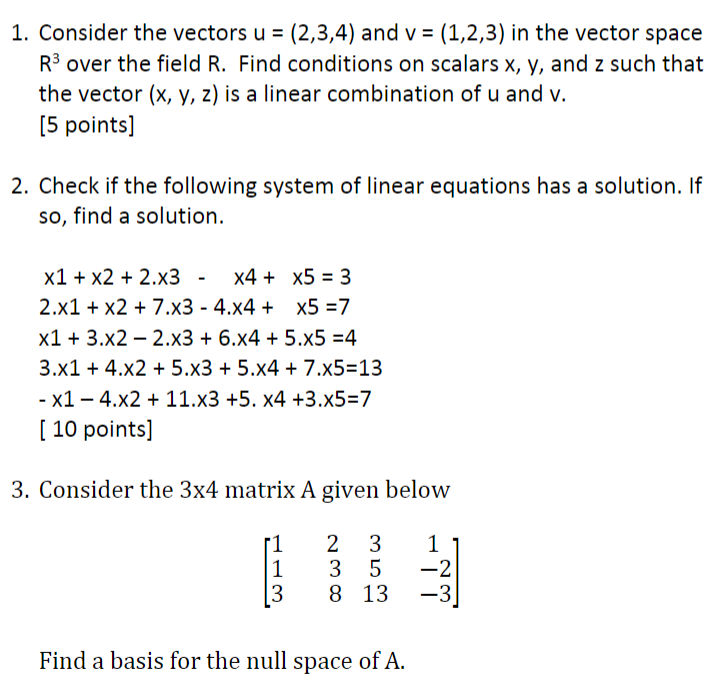 Solved 1. Consider the vectors u=(2,3,4) and v=(1,2,3) in | Chegg.com