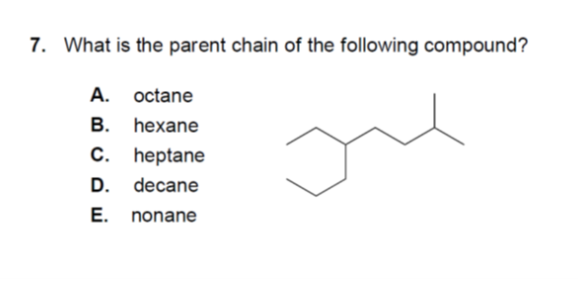 Solved 7. What is the parent chain of the following | Chegg.com