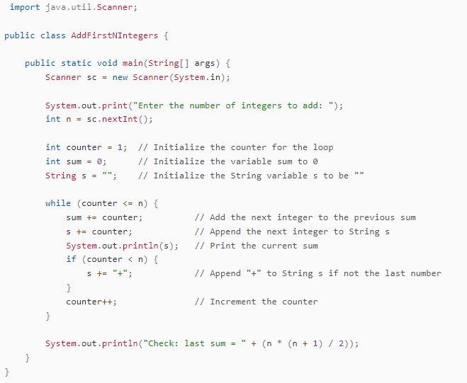 Solved Enter the number of integers to add: 5 1 1+2 1+2+3 | Chegg.com