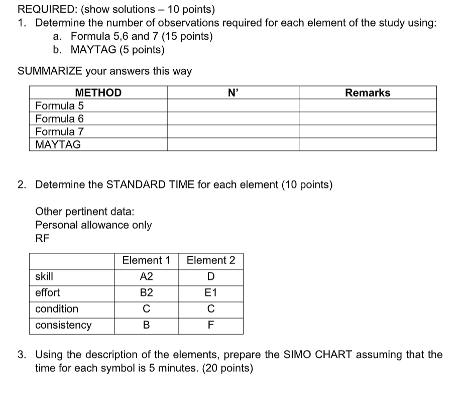 2. The Time Study shown below was made of the | Chegg.com