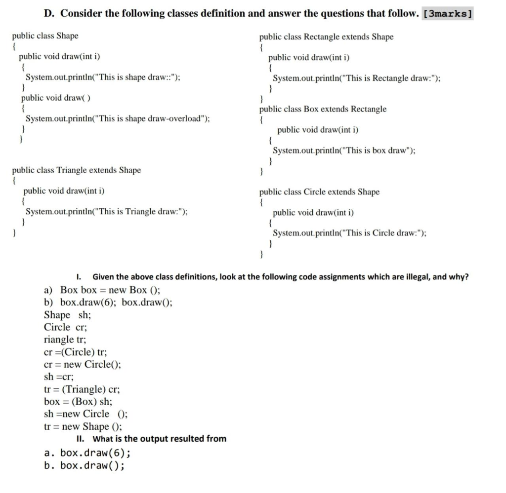 Solved D. Consider The Following Classes Definition And | Chegg.com