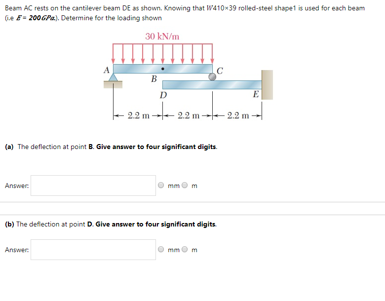 Solved Beam Ac Rests On The Cantilever Beam De As Shown