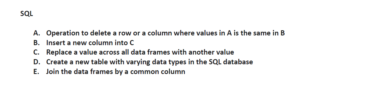 Solved SQL A. Operation to delete a row or a column where | Chegg.com