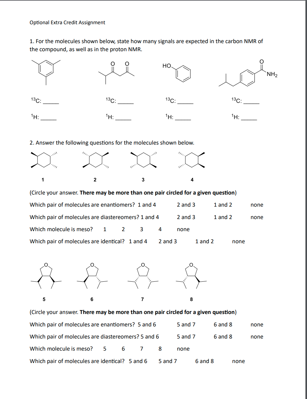 Optional Extra Credit Assignment 1. For the molecules | Chegg.com