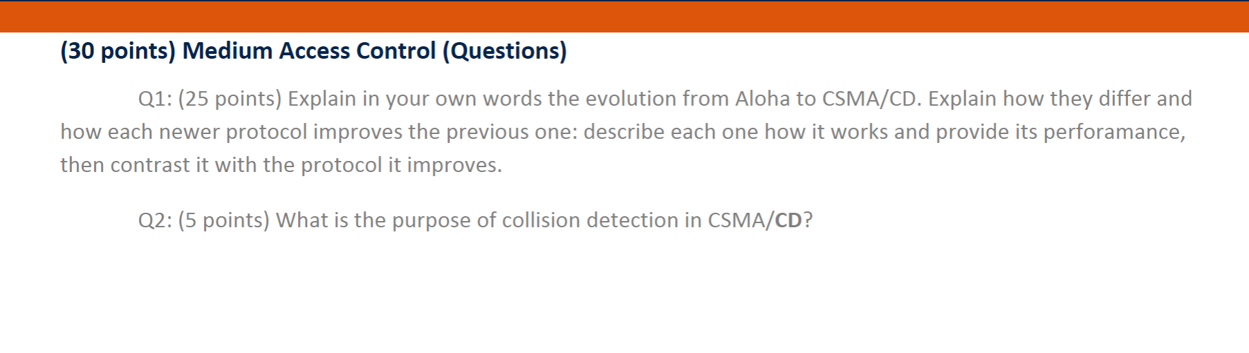 Solved (30 points) Medium Access Control (Questions) Q1 (25
