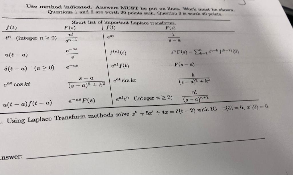 Solved Use method indicated. Answers MUST be put on lines. | Chegg.com