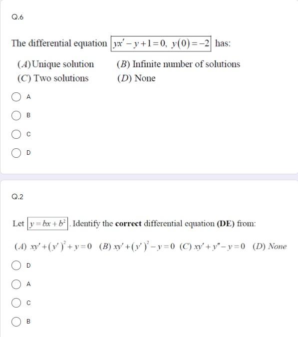 Solved Q.6 The differential equation yx' – y +1=0, y(0)=-2 | Chegg.com