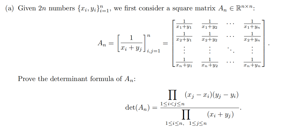 Solved (a) Given 2n numbers {li, Y;} =1, we first consider a | Chegg.com