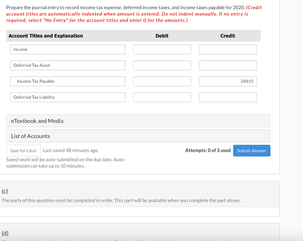 Solved Prepare The Journal Entry To Record Income Tax 6793