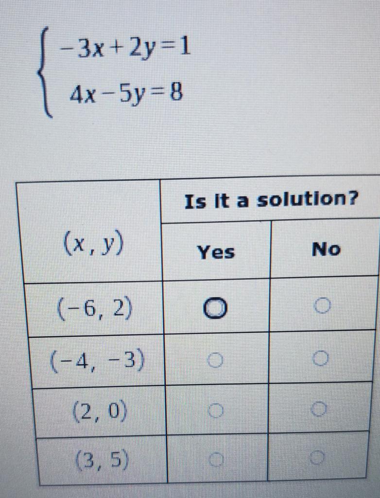 \( \left\{\begin{array}{c}-3 x+2 y=1 \\ 4 x-5 y=8\end{array}\right. \)