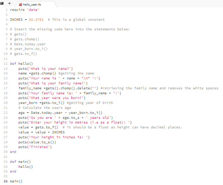 Solved LANGUAGE: RUBY 2.2T Hello User with Functions Please | Chegg.com