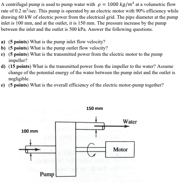 Solved A Centrifugal Pump Is Used To Pump Water With P = | Chegg.com