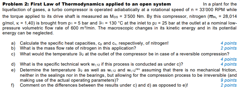 Solved Problem 2: First Law Of Thermodynamics Applied To An | Chegg.com ...