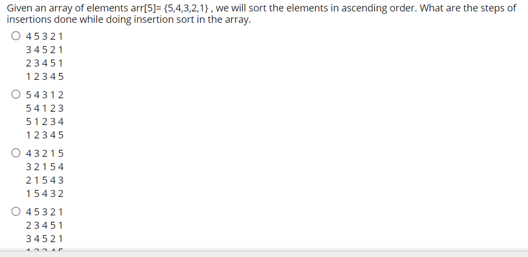 Solved Given an array of elements arr[5]= {5,4,3,2,1}, we | Chegg.com