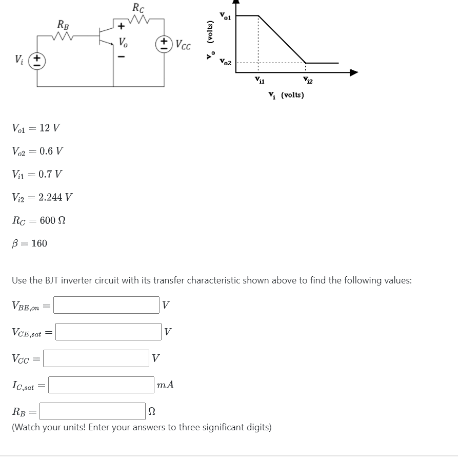 Solved Rc RB 1 + V. DVcc y (volts) Vi + VOZ Vil Viz Vi | Chegg.com