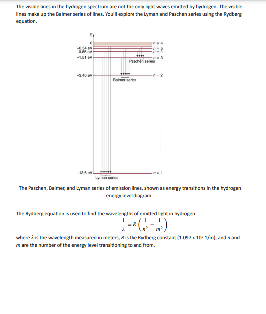 Solved The visible lines in the hydrogen spectrum are not | Chegg.com
