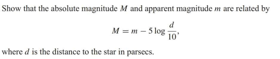 Solved Show that the absolute magnitude M and apparent | Chegg.com