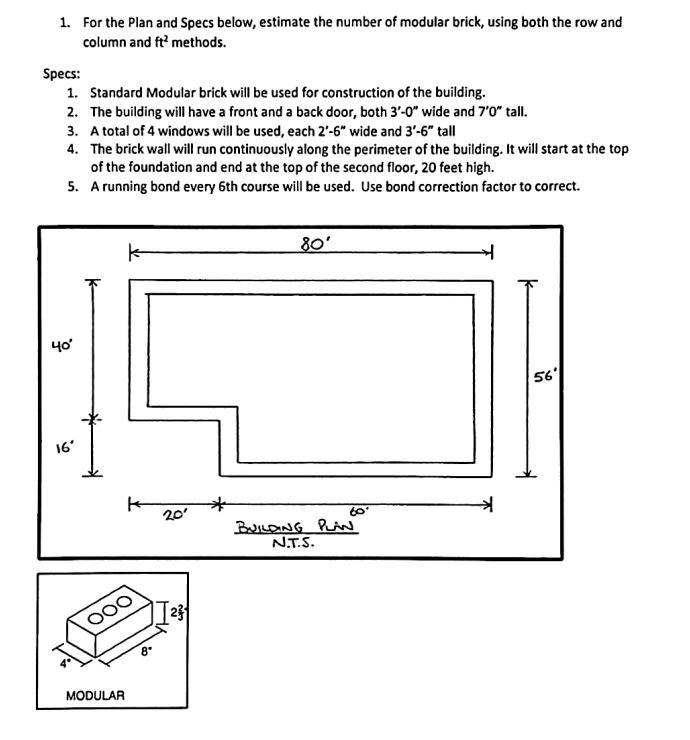 Solved 1. For the Plan and Specs below, estimate the number | Chegg.com