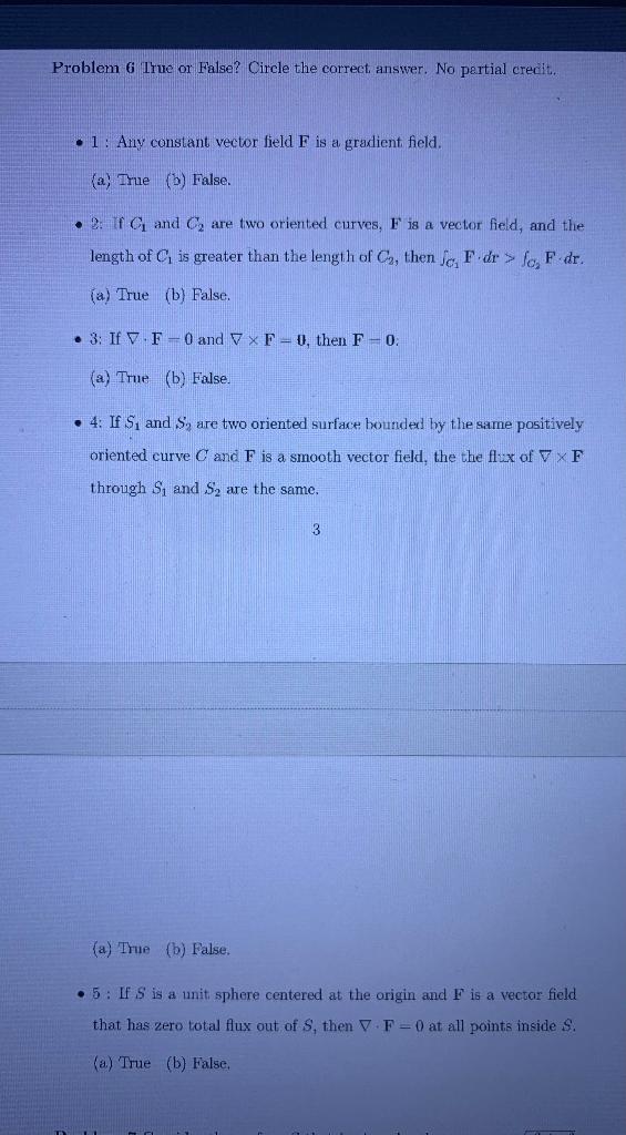 Solved Problem G True or False? Circle the correct answer. | Chegg.com