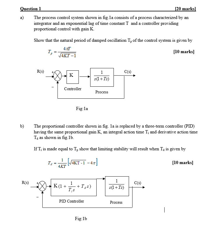 Solved Question 1 [20 marks The process control system shown | Chegg.com