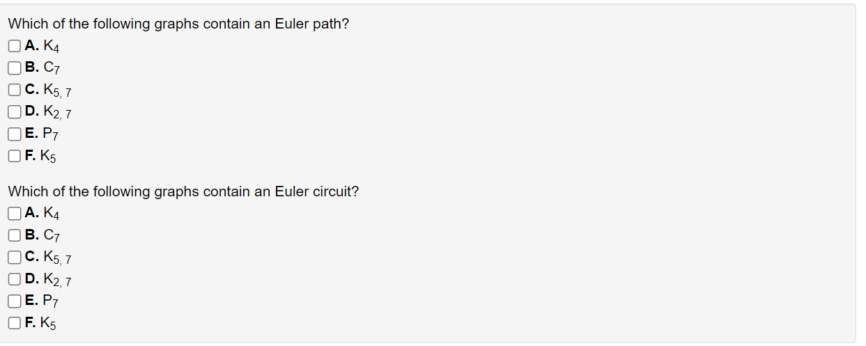 Which Of The Following Graphs Contain An Euler Path? | Chegg.com