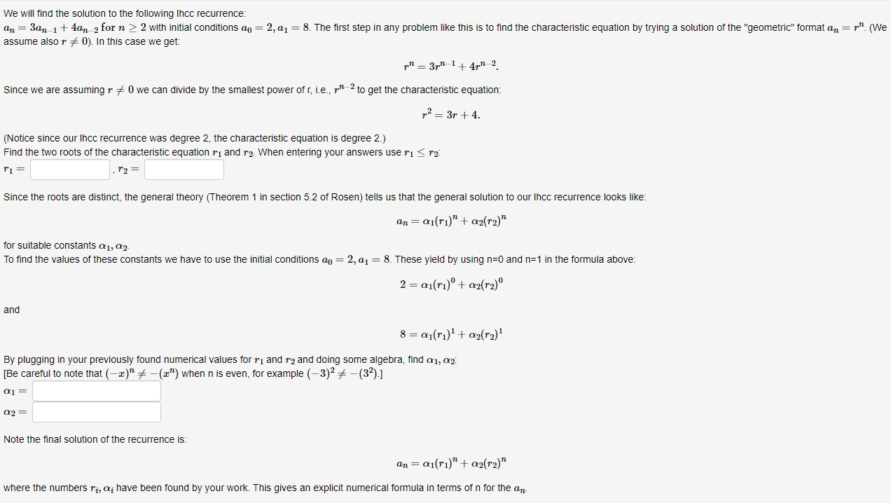 Solved an=3an−1+4an−2 for n≥2 with initial conditions | Chegg.com