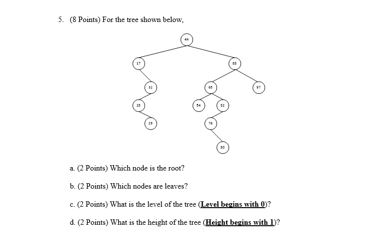 Solved 5. (8 Points) For the tree shown below, 17 32 97 28 | Chegg.com