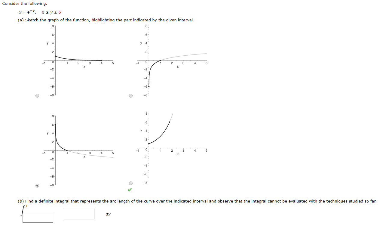 Solved Consider the following. x = e-Y, Osy s6 (a) Sketch | Chegg.com