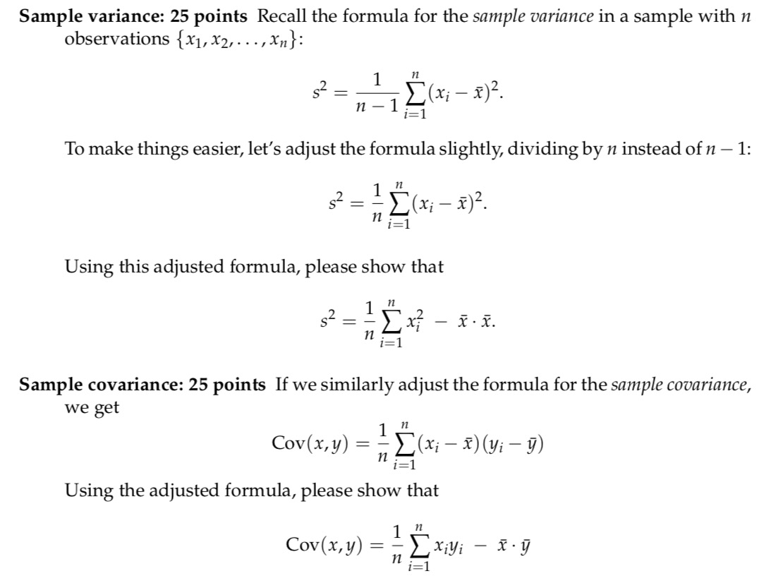 Solved Sample Variance 25 Points Recall The Formula For The