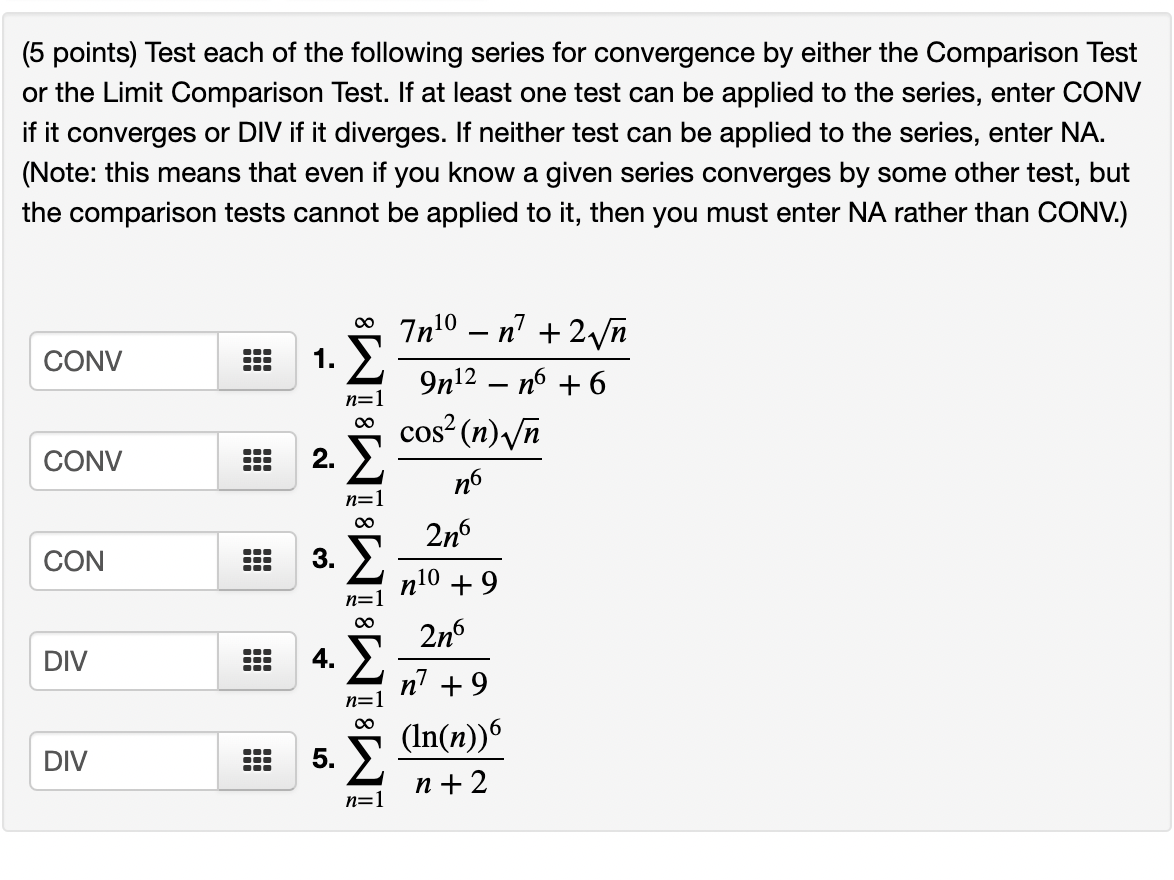Solved (5 points) Test each of the following series for