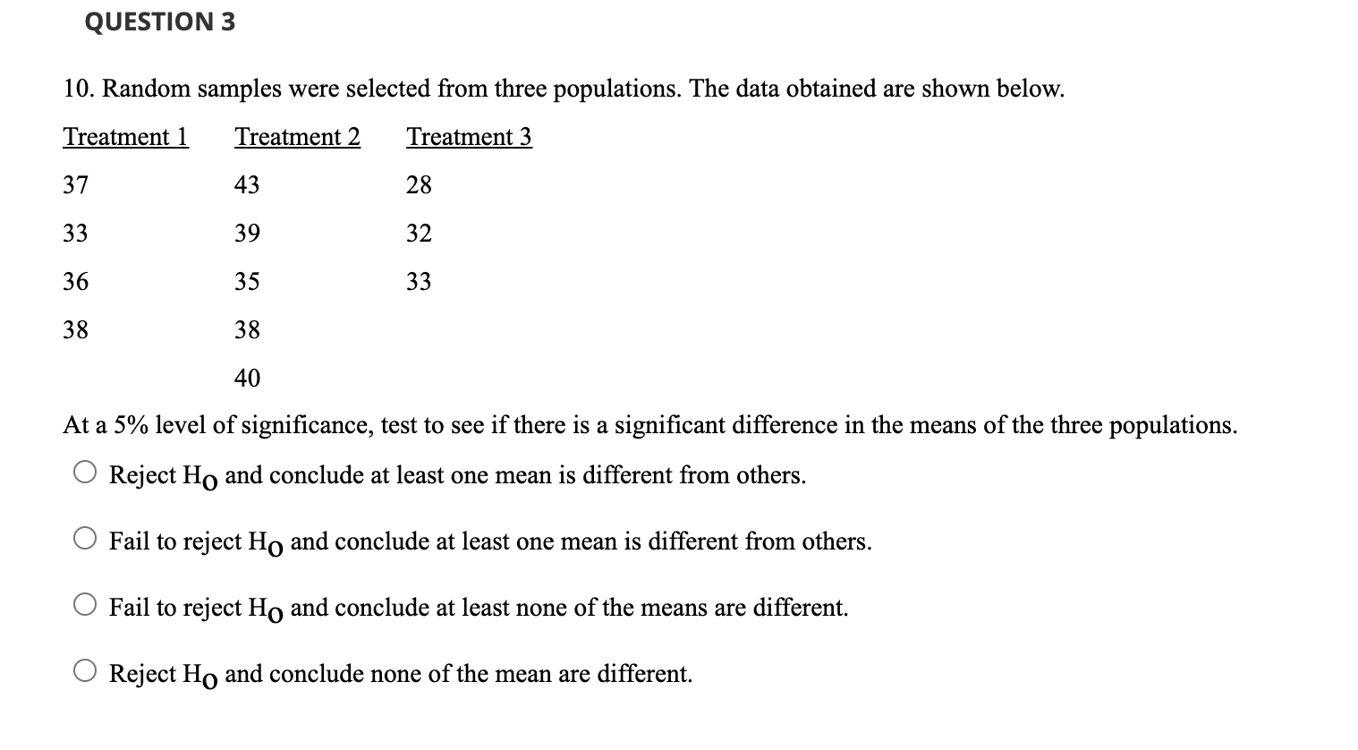Solved QUESTION 3 10. Random samples were selected from | Chegg.com