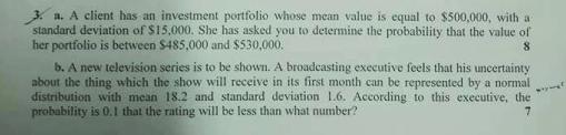 Solved 3. A. A Client Has An Investment Portfolio Whose Mean | Chegg.com