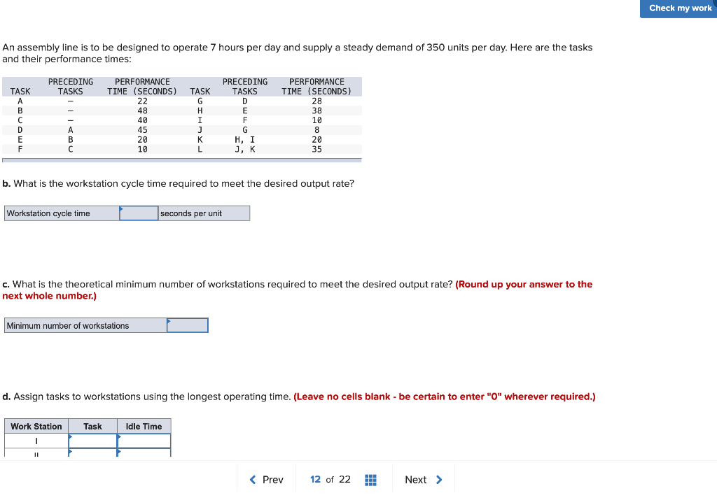 Solved Check my work An assembly line is to be designed to | Chegg.com