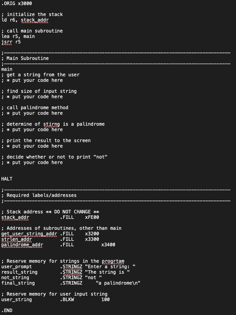 ..ORIG x3000 ; initialize the stack ld r6, stack_addr | Chegg.com