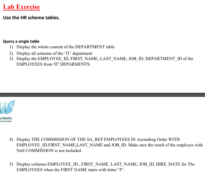 Solved Lab Exercise Use the HR schema tables. Query a single | Chegg.com