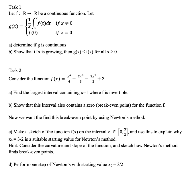 Solved Task 1 Let F R R Be A Continuous Function Let S Chegg Com