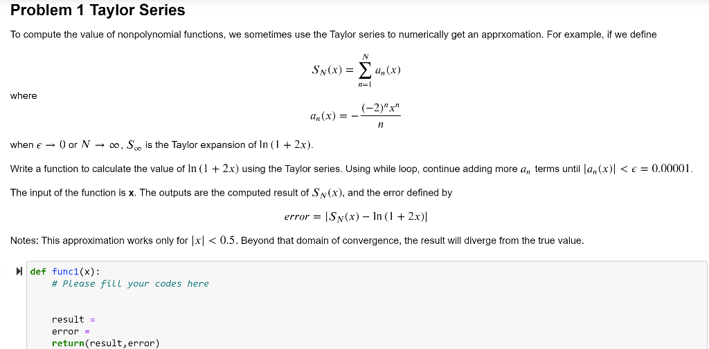 Solved Problem 1 Taylor Series To Compute The Value Of | Chegg.com