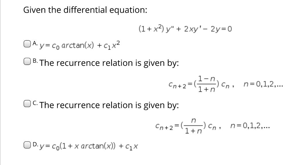 Given The Differential Equation 1 X2 Y 2xy Chegg Com