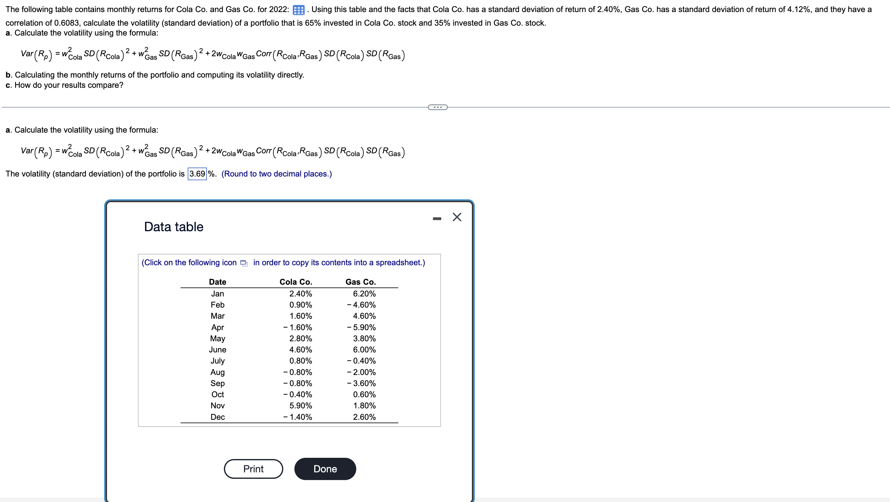 Solved Var(Rp)=wCola 2SD(RCola )2+wGas 2SD(RGas )2+2wCola | Chegg.com