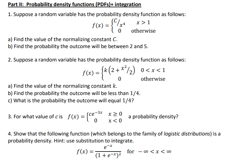 Solved Part II: Probability Density Functions (PDFs)+ | Chegg.com