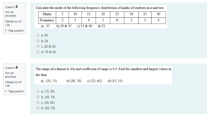 Solved Question 3 Not Yet Answered Calculate The Mode Of The | Chegg.com