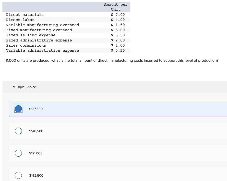 Solved Direct materials Direct labor Variable manufacturing 